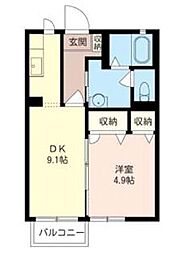 ウィル・ヴィレッジA 1階1LDKの間取り