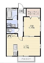 ローズクリフ 2階1LDKの間取り