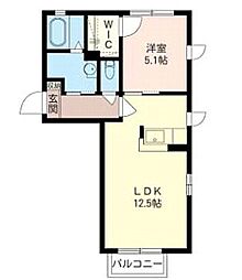 ケイコーポC 1階1LDKの間取り