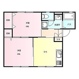 ステラハイツ 2階2DKの間取り