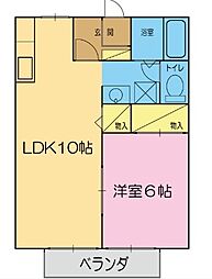 ヴィラージュハイム 2階1LDKの間取り