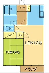 Kハウス 2階1LDKの間取り