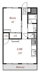 リエス前橋大島 2階1LDKの間取り