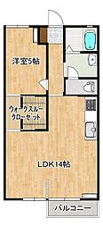 グランシャリオＣ 2階1LDKの間取り