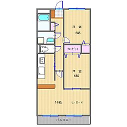 生形マンション 2LDKの間取図画像