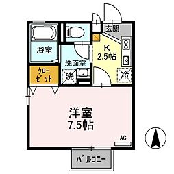マルベリー弐番館 1Kの間取図画像