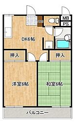 メゾン渡辺B 2DKの間取図画像
