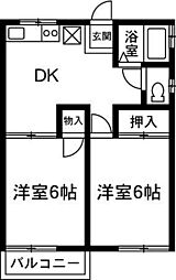 ファミーユカワイB 2DKの間取図画像