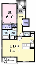 ライスカントリーB 1LDKの間取図画像