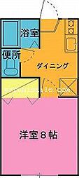 イイジマハイツ2 1Kの間取図画像