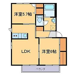 アスナロB 2LDKの間取図画像
