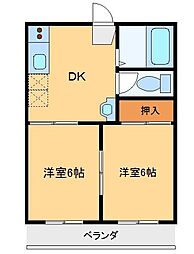 野村ハイツB 2DKの間取図画像