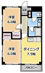 サニーハイツ 2DKの間取図画像