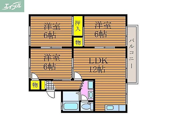 岡山県岡山市南区泉田(賃貸アパート3LDK・2階・62.10㎡)の写真 その2