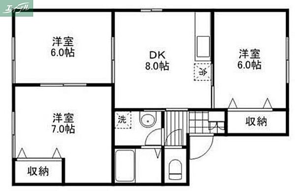 岡山県岡山市北区中仙道1丁目(賃貸アパート3DK・1階・58.35㎡)の写真 その2