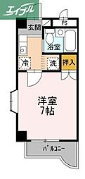 JR宇野線 大元駅 徒歩13分の賃貸マンション 4階1Kの間取り