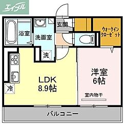 JR吉備線 大安寺駅 徒歩18分の賃貸アパート 3階1LDKの間取り