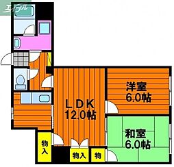 JR山陽本線 岡山駅 徒歩14分の賃貸マンション 3階2LDKの間取り
