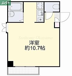 JR宇野線 大元駅 徒歩13分の賃貸マンション 3階1Kの間取り