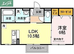 JR宇野線 大元駅 徒歩18分の賃貸アパート 2階1LDKの間取り