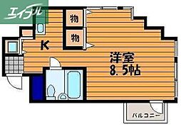 岡山電気軌道清輝橋線 大雲寺前駅 徒歩3分の賃貸マンション 3階1Kの間取り