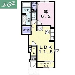 JR宇野線 大元駅 徒歩31分の賃貸アパート 1階1LDKの間取り