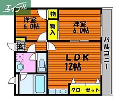 リーセイントA 2LDKの間取図画像