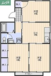 コーポラス小西B 3DKの間取図画像