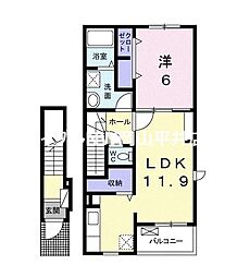 アムールD棟 1LDKの間取図画像