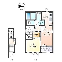 JR山陽本線 上道駅 3.5kmの賃貸アパート 2階1LDKの間取り