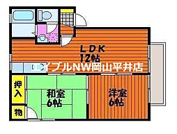 JR赤穂線 長船駅 徒歩6分の賃貸アパート 2階2LDKの間取り