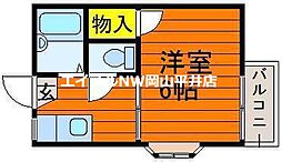 JR山陽本線 西川原駅 徒歩20分の賃貸アパート 2階1Kの間取り