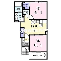 JR赤穂線 長船駅 徒歩28分の賃貸アパート 1階2DKの間取り