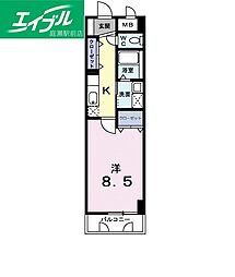 ティーセゾン倉敷 1Kの間取図画像