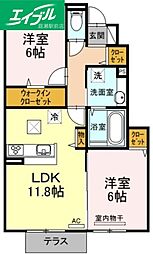 シャインクレヴィアB 2LDKの間取図画像