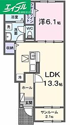 エスポワール昴B 1LDKの間取図画像