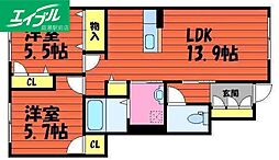 Belleblanche笹沖A 2LDKの間取図画像