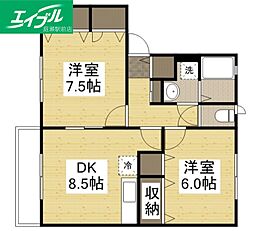 コーポラス板野A 2DKの間取図画像