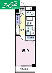 プラシード倉敷 1Kの間取図画像