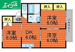 グリーンパレス早島A 3DKの間取図画像