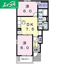 ウィステリアB 2DKの間取図画像