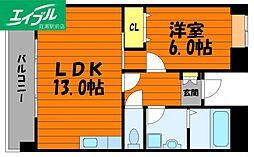 シャインコート・チボリ 1LDKの間取図画像
