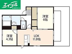 シャーメゾンコスモスB 2LDKの間取図画像