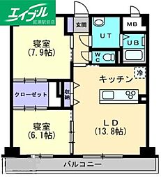HARLAN一ノ宮 2LDKの間取図画像