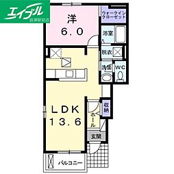 ウィンダムヒルズ2A 1LDKの間取図画像