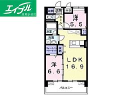 グランツ倉敷 2LDKの間取図画像