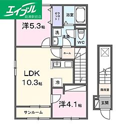 カーサヴィゴ鴨方 2LDKの間取図画像
