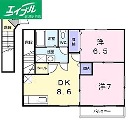 オーブリー金光A 2DKの間取図画像