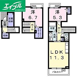 プロムナード倉敷 2LDKの間取図画像