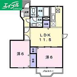 サンライズオアシスY&AC 2LDKの間取図画像